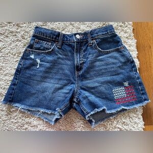 OLD NAVY blue denim jean american Flag embroidered high-rise shorts kids 16